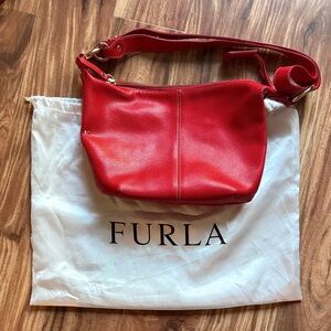 Furla Vintage Red Pebbled Leather Shoulder Bag